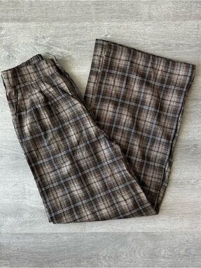 Brown High Waist Plaid Women’s Pants